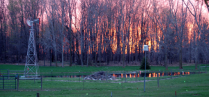 Sunset windmill and Pond